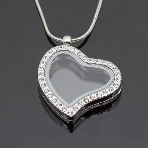 

30mm heart magnetic floating lockets with rhinestone, with free 50-55cm chain FN0006