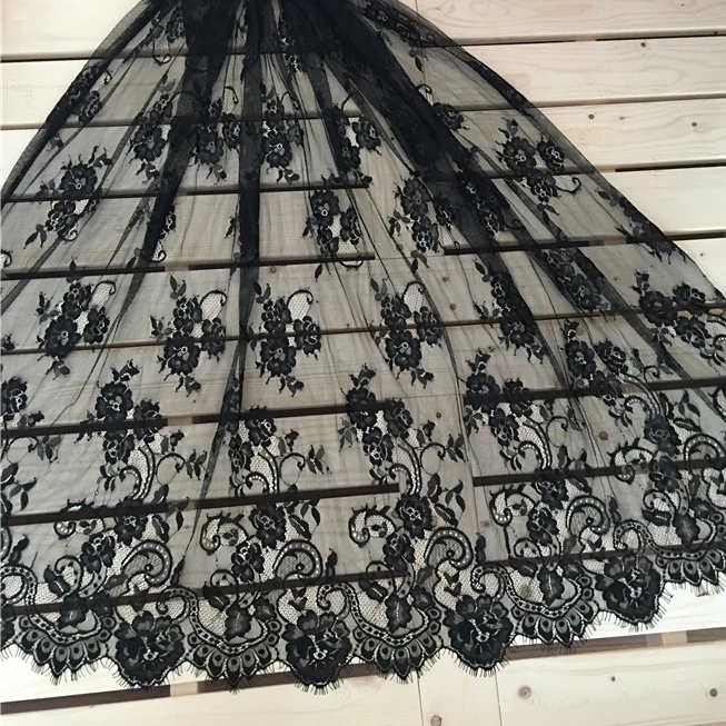 3 м/лот 150 см Широкий ресницы LACE TRIM Off Белый Черный одежда кружевной ткани DIY
