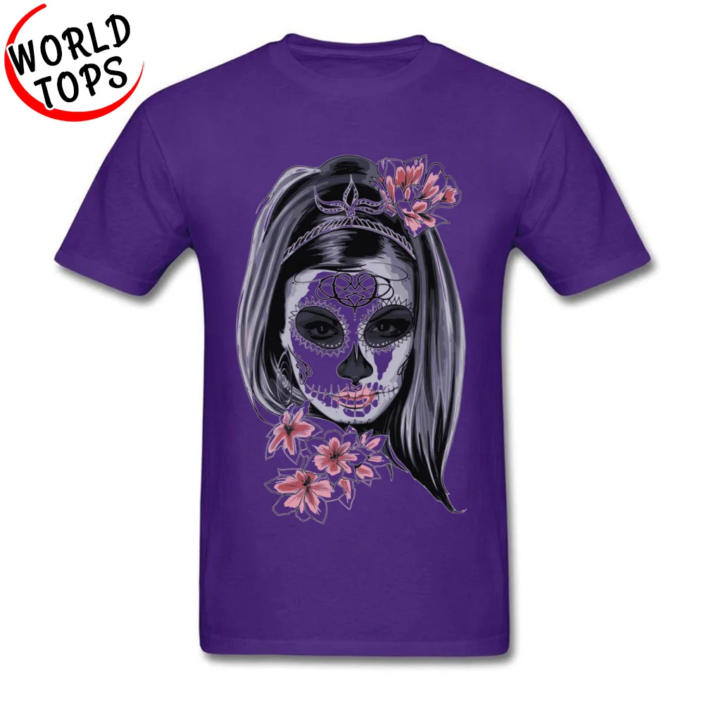 Europe 100% Cotton Tops Tees for Men comfortable T Shirts Summer Hip Hop Round Collar Tee Shirts Short Sleeve Free Shipping Day Of The Dead Rose Girl Katrina purple