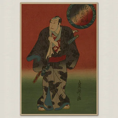 Винтажный Японский Ukiyoe Ретро плакат, крафт-бумага, бумажный плакат, настенная наклейка, картина, античный домашний декор, Настенная Наклейка S