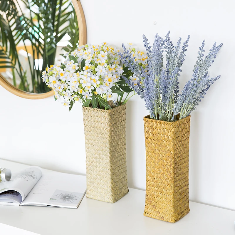 

Nordic Rattan Seaweed Storage Basket Scandinavian High Dry Flower Pot Table Storage Basket Vase Organizer Decor for Home