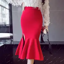 Плюс размер 5XL Женская повседневная юбка с высокой талией нерегулярная сплит-юбка эластичная юбка элегантная юбка-Русалка посылка воланом