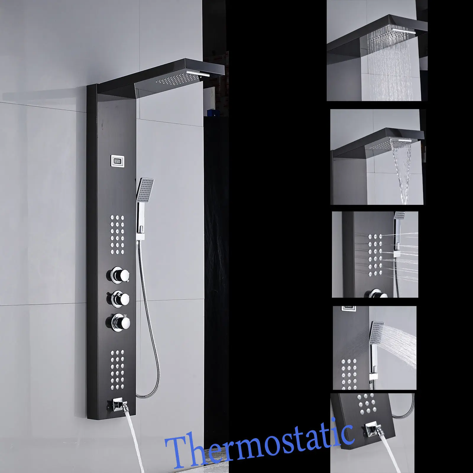 Черный никель ванная комната башня душевая Колонка массажная система дождь водопад смеситель для душа цифровой дисплей душевая панель torneiras