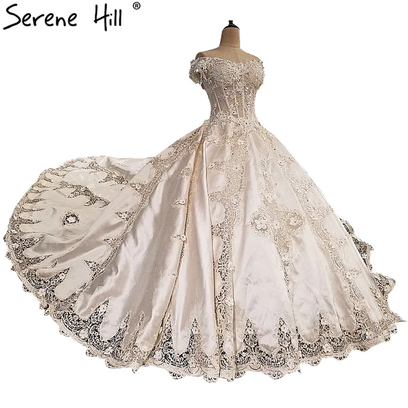 High end Luxury Satin Ball Gown Wedding Dresses Sequined Flowers