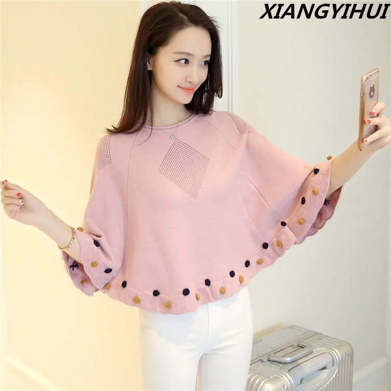 New 2017 Autumn Casual short Female Sweater Coat Batwing Sleeve Women's Ponchoes capes Clothes Pullovers Fashion Clothing | Женская