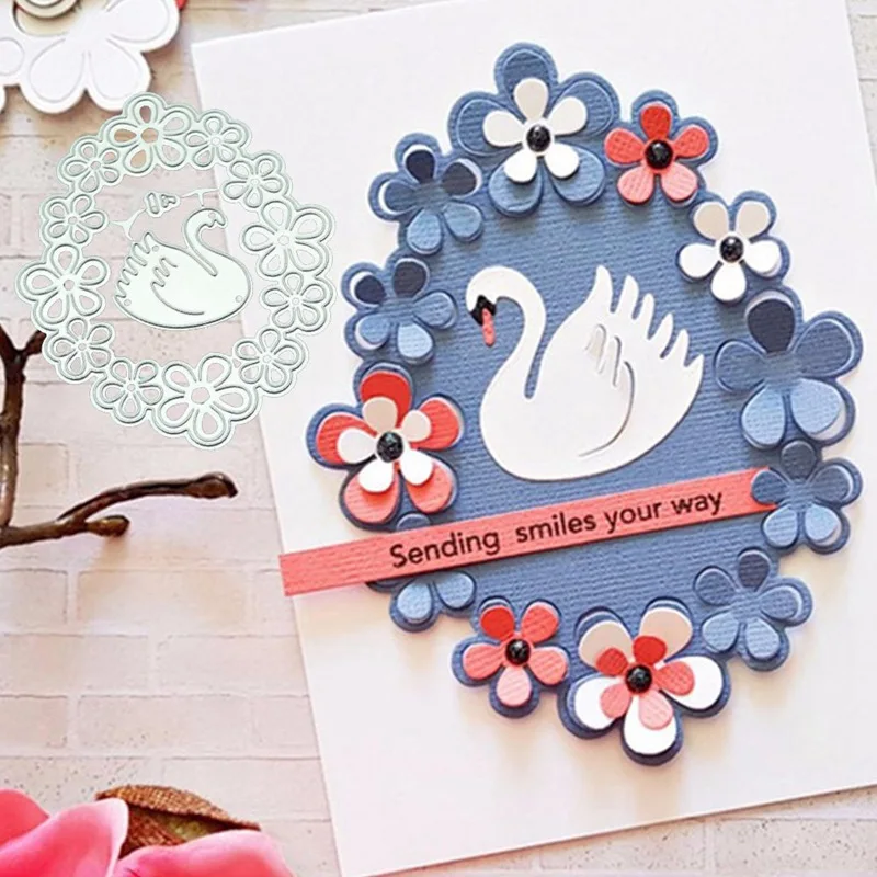 

1 Pc Oval wreath with Swan metal cutting dies frame for DIY Scrapbooking Photo Album Paper Card Decorative Craft