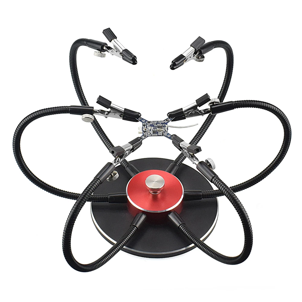 NEWACALOX Third Pana Hand Aluminum Base Soldering Station Holder with 6pcs Helping Hands 360 Degree Swiveling Clips Welding Tool NEWACALOX Third Pana Hand Aluminum Base Soldering Station Holder with 6pcs Helping Hands 360 Degree Swiveling Clips Welding Tool