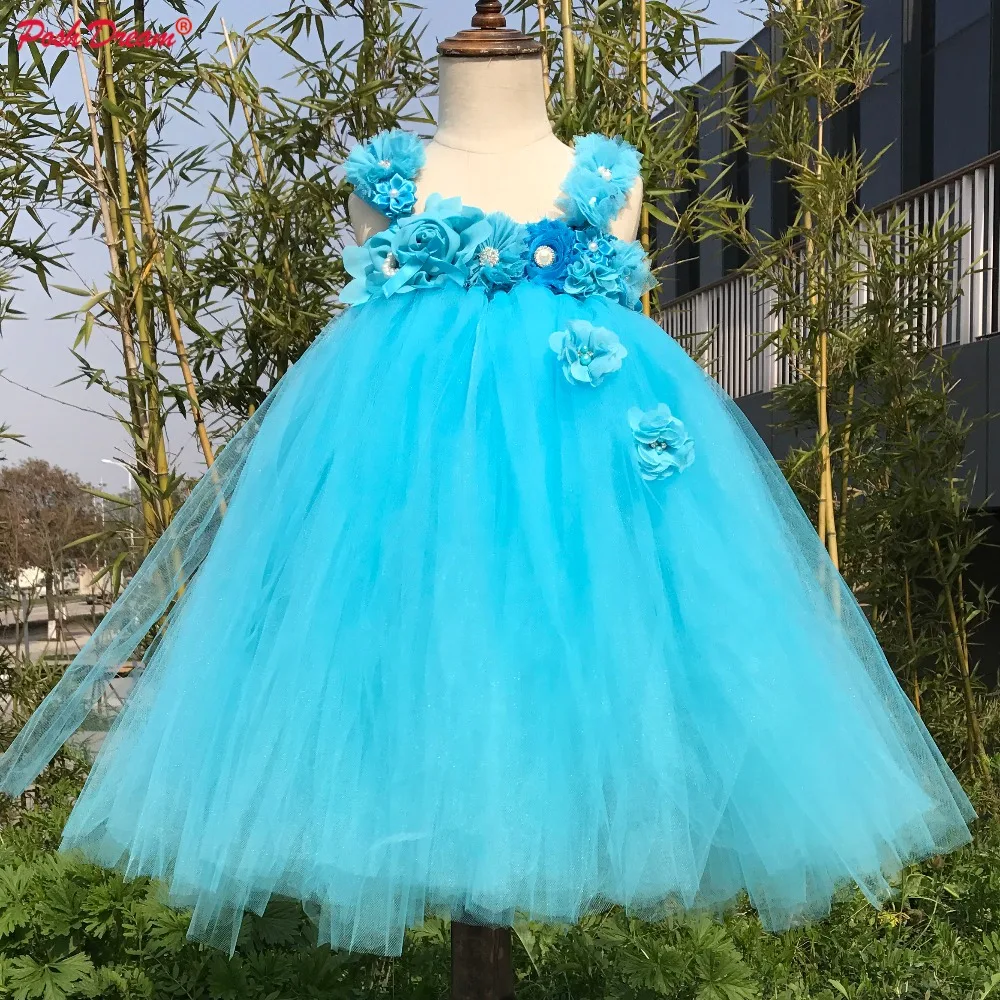 POSH DREAM Knee Length Turquoise Blue Flower Girls Weddings Party