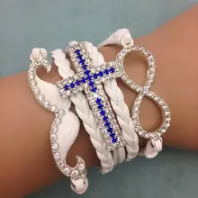 1 шт. бесконечность, ладони и anghor браслет. металл очарование, воск шнур, кожаный браслет 3311