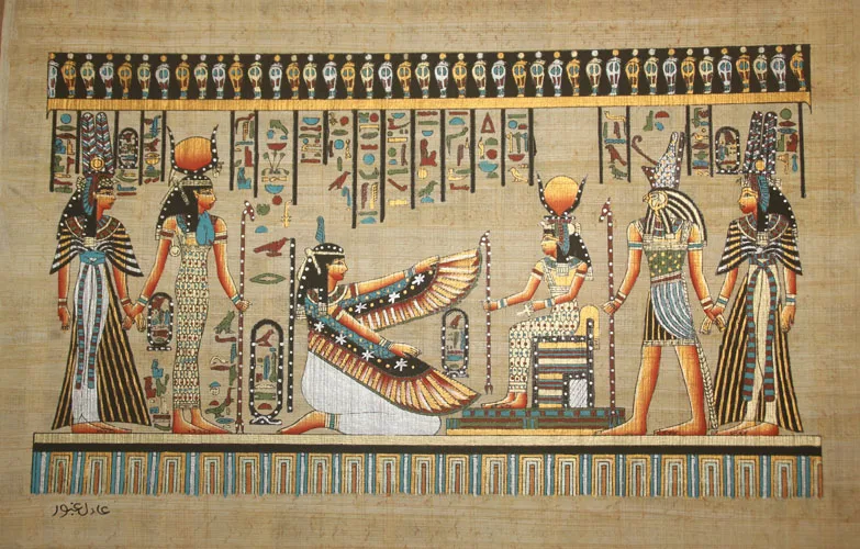 Hand Made 9" x 13" Ancient Art Cleopatra Tut & Nefertiti Egyptian Papyrus