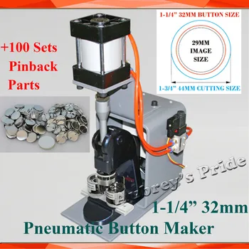 

NEW Professiona Pneumatic 1-1/4" 32mm Badge Button Maker Making Machine +100 Sets Metal Pinback Button Supply