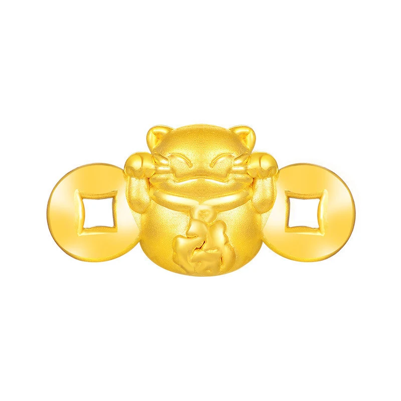 

Pure 24K Yellow Gold Coin Cat Pendant 3D 999 Gold Pendant 1.21g