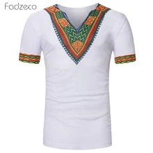 Fadzeco рубашка в африканском стиле для мужчин с этническим принтом короткий рукав Футболка V Воротник модные повседневные мужские топы африканская одежда