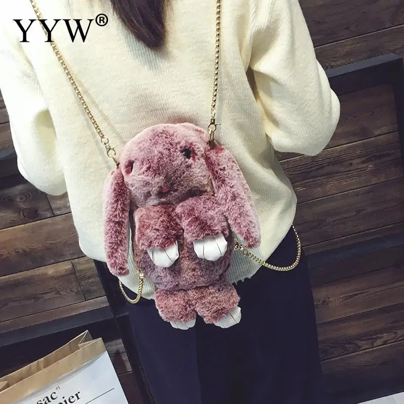 

Casual Backpack Female Fake Fur Backpacks for Adolescent Girls Zipper Chains Lady's Rabbit Bag Black Mini Backpack