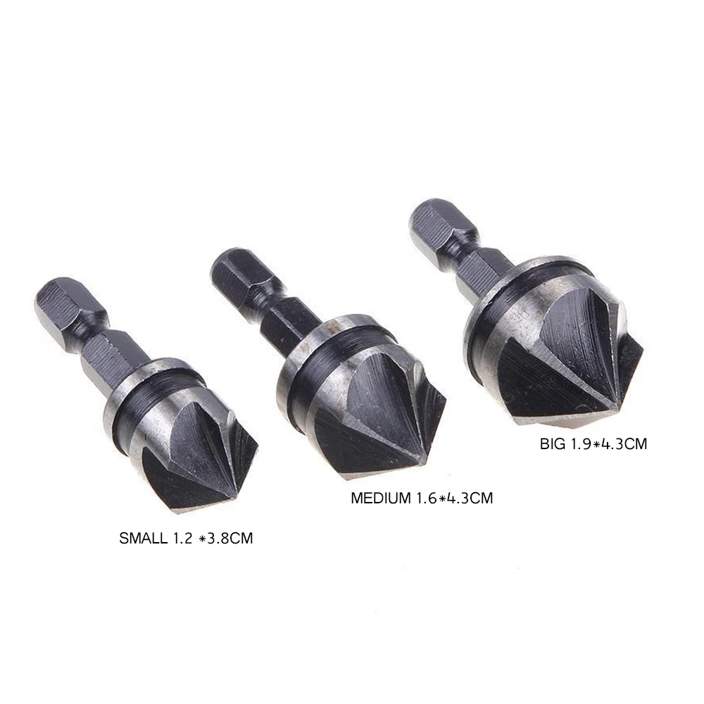 

3pcs/set Countersink Bit Set Deburring Drill Bits Tapper Hole Cutter Hand Tools Chamfer Set Woodworkiing Drilling Best Quality