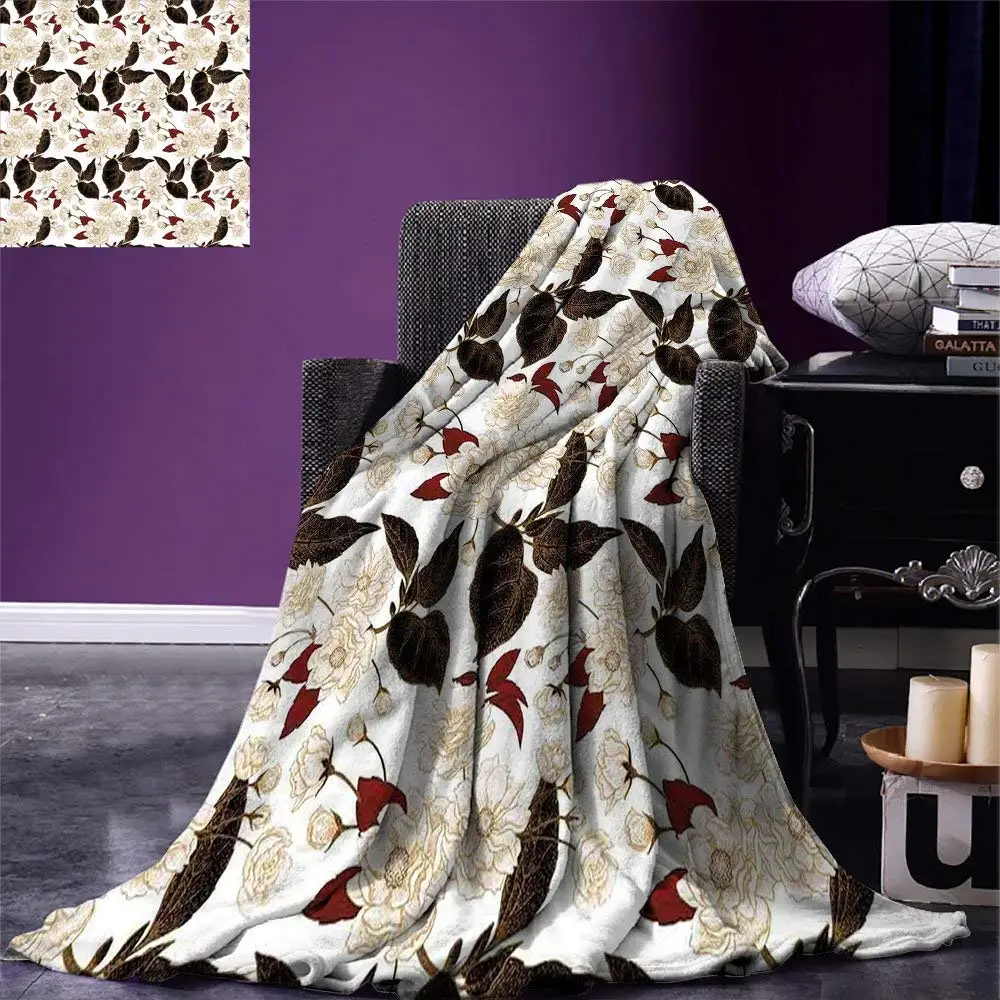 Floral Throw Blanket Chinese Plum Flowers Branches Eastern Oriental Zen Bohemian Pattern Adults | Дом и сад