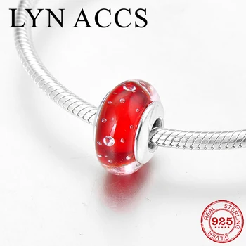 

2018 Hot 925 Sterling Silver clear bubble bright red Murano Glass Beads for Jewelry making Fit Pandora Charms Bracelet Necklace