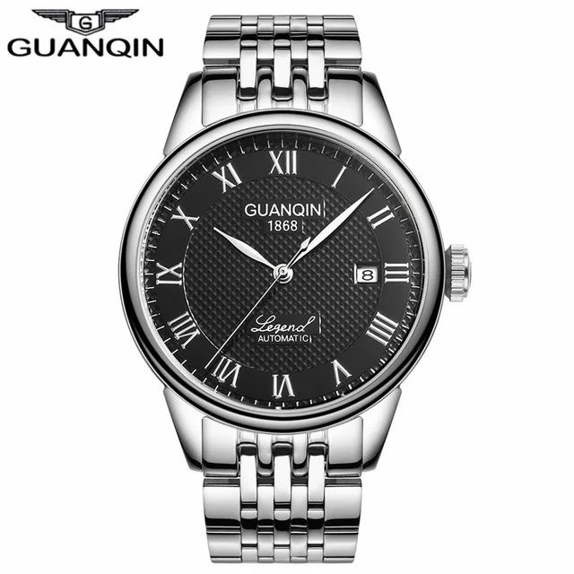 GUANQIN Mens watch Luxury Automatic Watch Men Mechanical Movement Wristwatches Waterproof Watches Top Brand White Day Display 