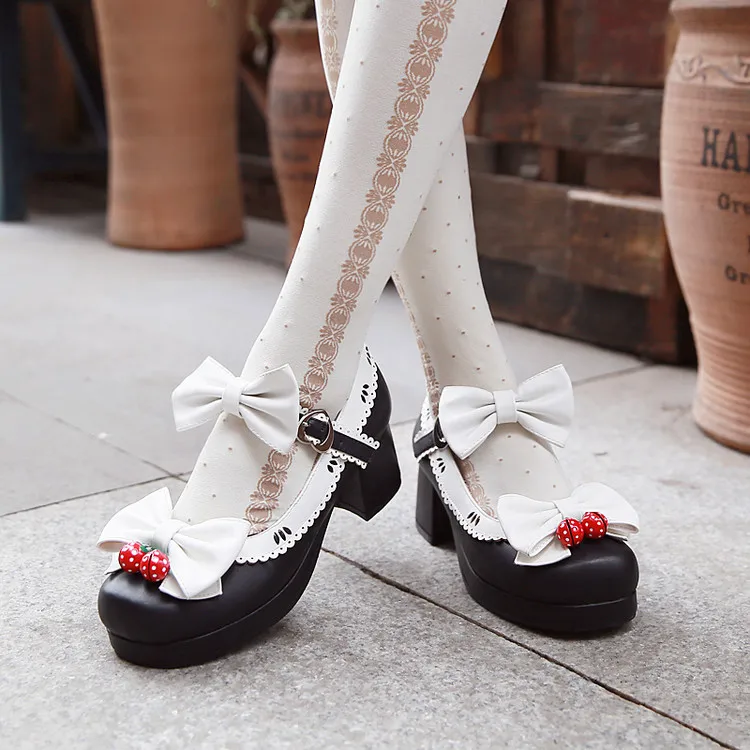 

summer 2019 retro maid women shoes spring korean harajuku personality strawberry bells bow princess lolita cosplay shoes woman