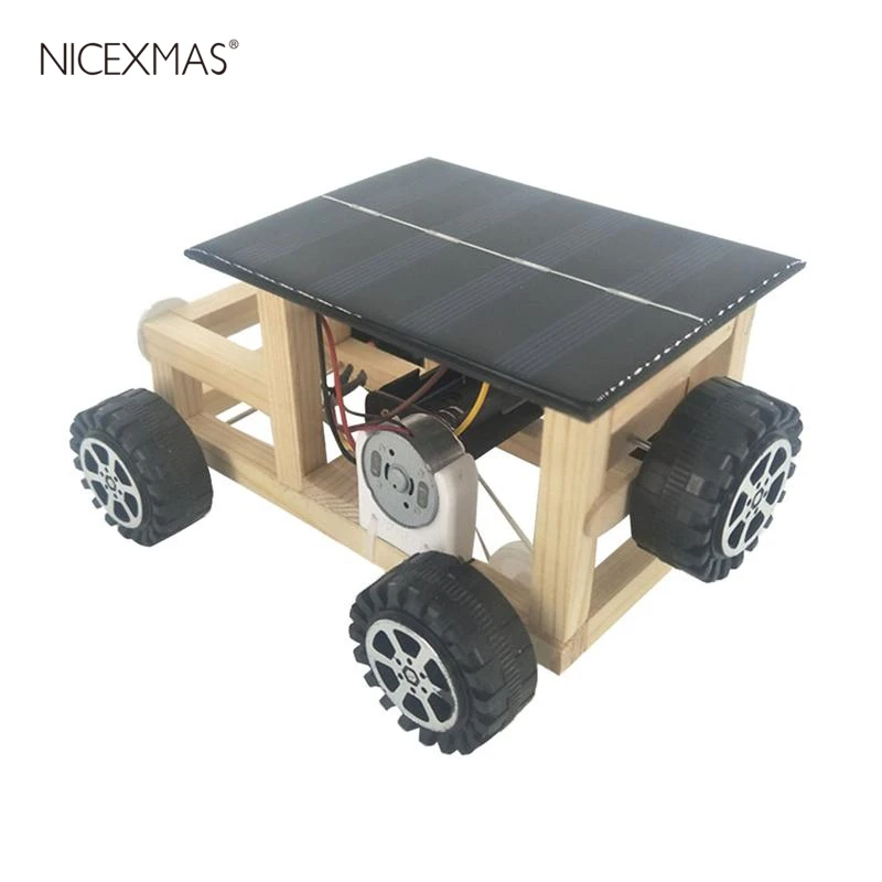 1pcs Wooden DIY Assembly Solar Car Educational Handmade Scientific Funny Model Kit for Students Children