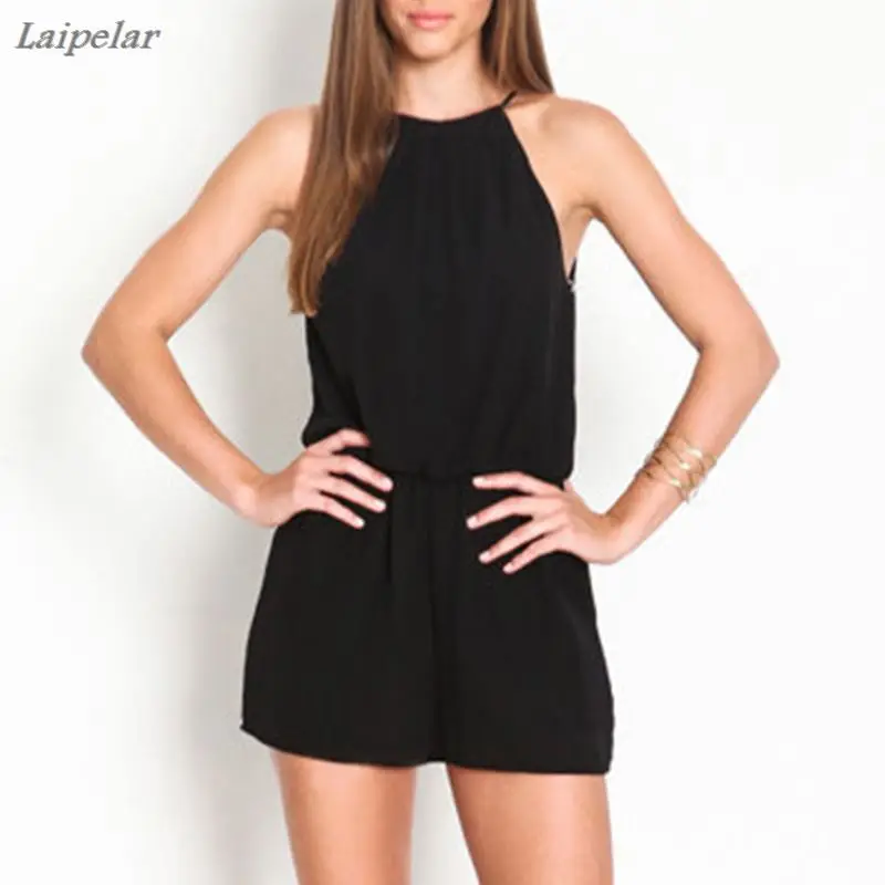 2018 Rompers Women's Clothing Overalls Sexy NEW Ladies beach Summer Brand Casual Black Sleeveless Halter Keyhole Back Jumpsuit