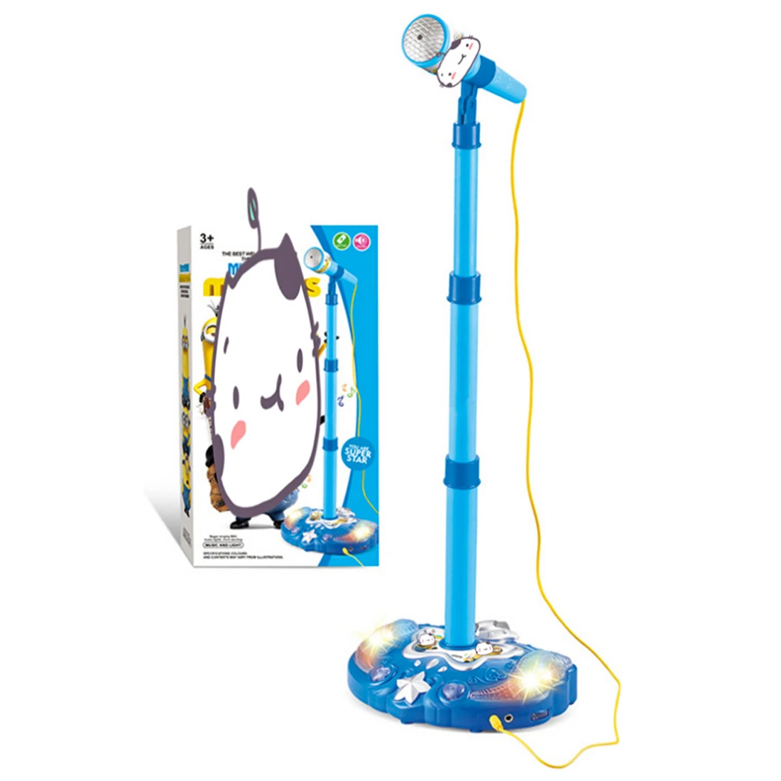 Support ajustable pour les enfants, nouveau support Durable pour le karaoké Microphone musical, jouet avec effet lumineux, cadeau d'anniversaire pour garçon et fille-Blue