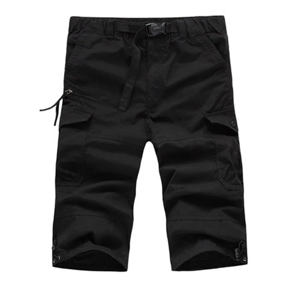

2019 Summer Solid Mens Short Pants 3 Colors New Style Multi-Pocket Casual Loose Knee-length Cotton Mens Cargo Short