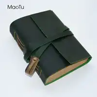 MaoTu ヴィンテージ厚い革ジャーナル日記帳書き込みノートブックアンティークハンドメイドメモ帳の空白クラフト紙の誕生日ギフト