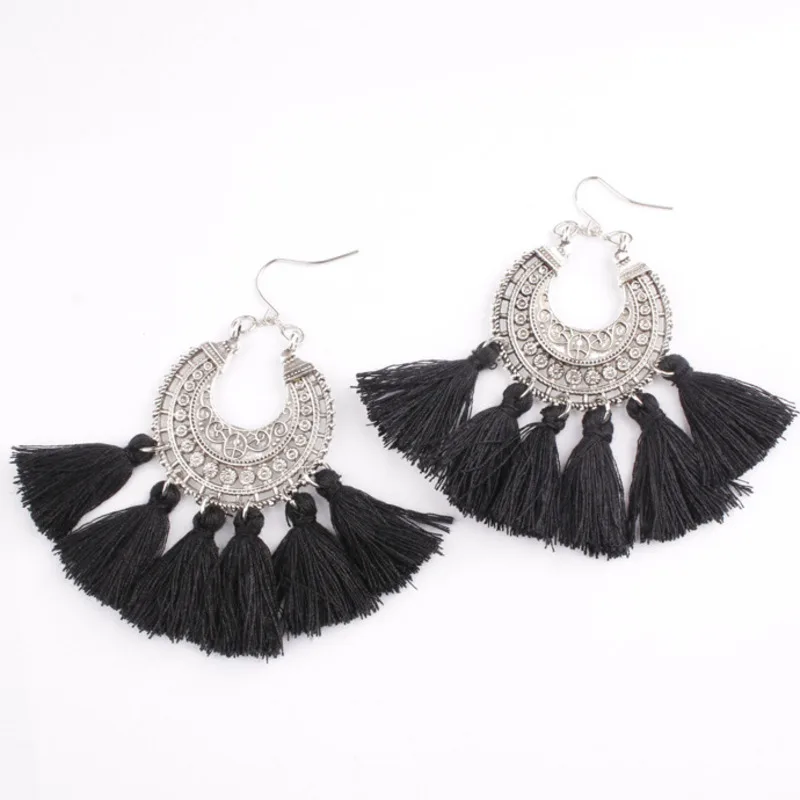 

Bohemia Dangle Drop Earrings Women Accessories Fan Shaped Cotton Handmade Tassels Fringed Earrings Ethnic Jewelry B24