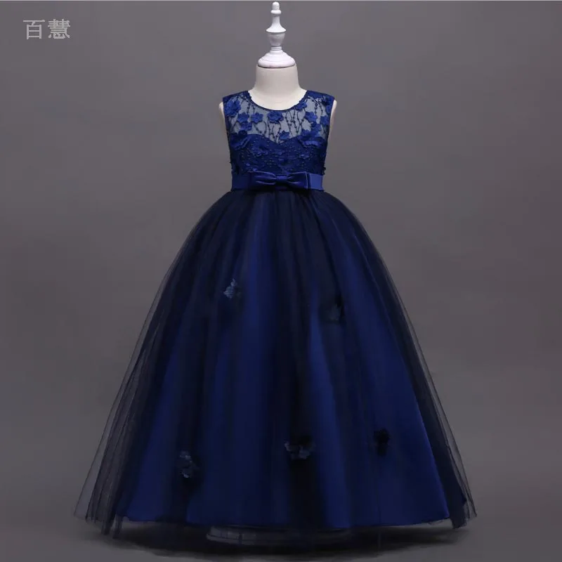 

Bow lace Girls Party Dress Princess Wedding Dress Kids Long Dresses For Girls Costume Sleeveless Baby Summer Clothes Costumes