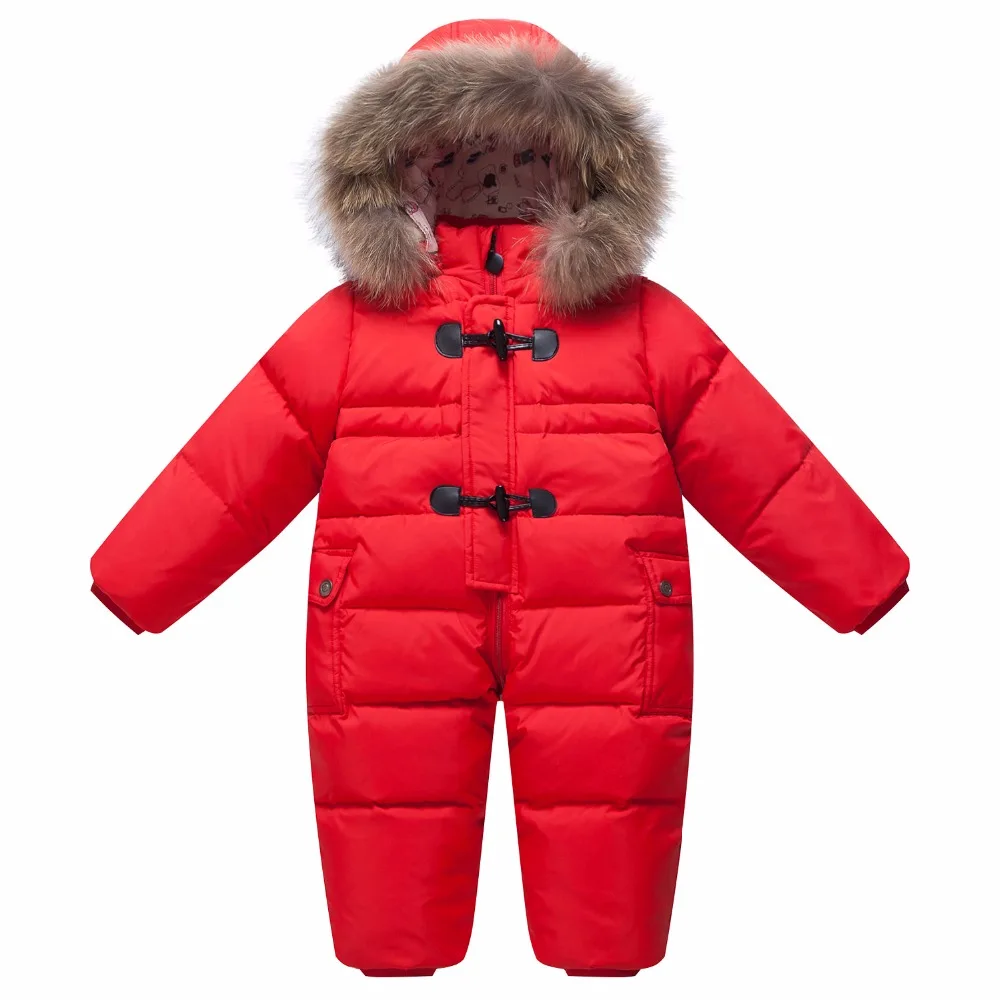 

Winter Overalls baby warm clothes Duck Down Rompers Snowsuit Outerwear Boy Snow Wear Children Jumpsuit Girl Real Fur Clothing