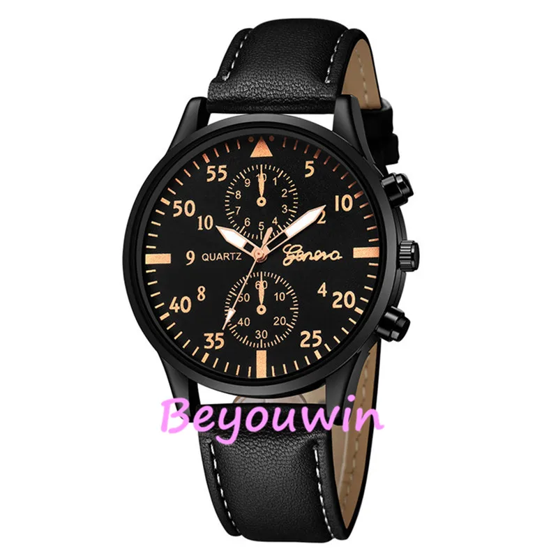 100 шт./лот модные Женевские кожаные кварцевые повседневные часы для мужчин и