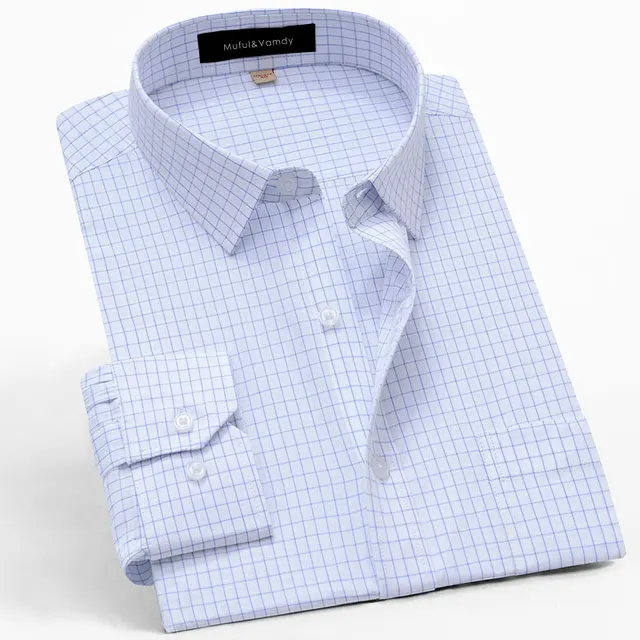 High end Quality 100 Cotton Men's Plaid Dress Shirts Basic Business