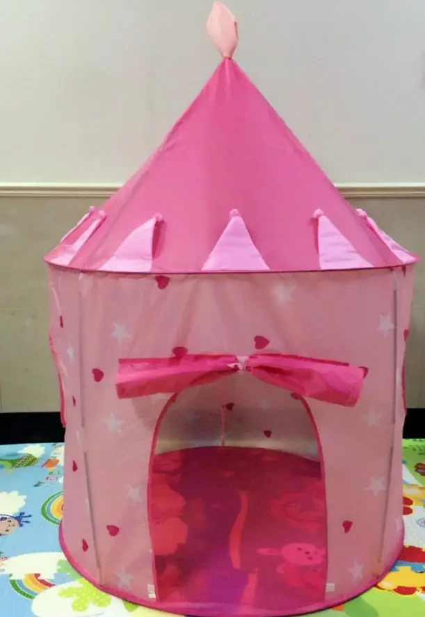 Cubby House Playhouse Kids Cartoon Castle Tent Dome Indoor Outdoor Play Toys Tents For Girl Boy Children Party Gift blue pink