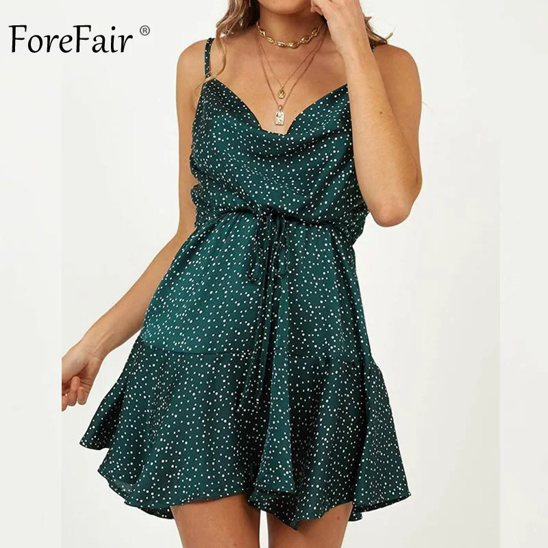 

Forefair Polka Dot Summer Dress A Line Sexy Off Shoulder Boho Irregular Tunic Elastic Waist Backless Mini Party Dress Women