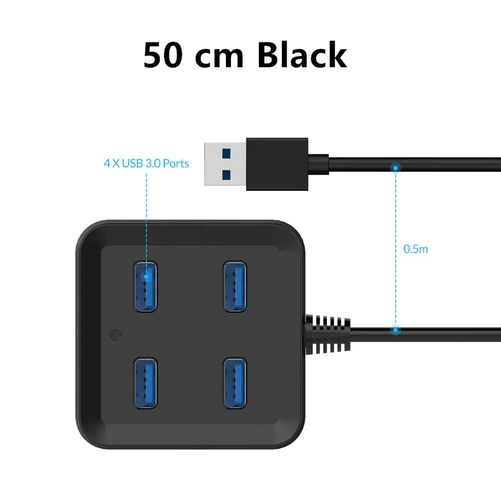 ORICO 4 Порты и разъёмы концентратор с 3,3 ухода за кожей стоп USB 3 кабель/специально для настольных ПК(ORICO DH4U-U3-BK - Цвет: 50 cm Black