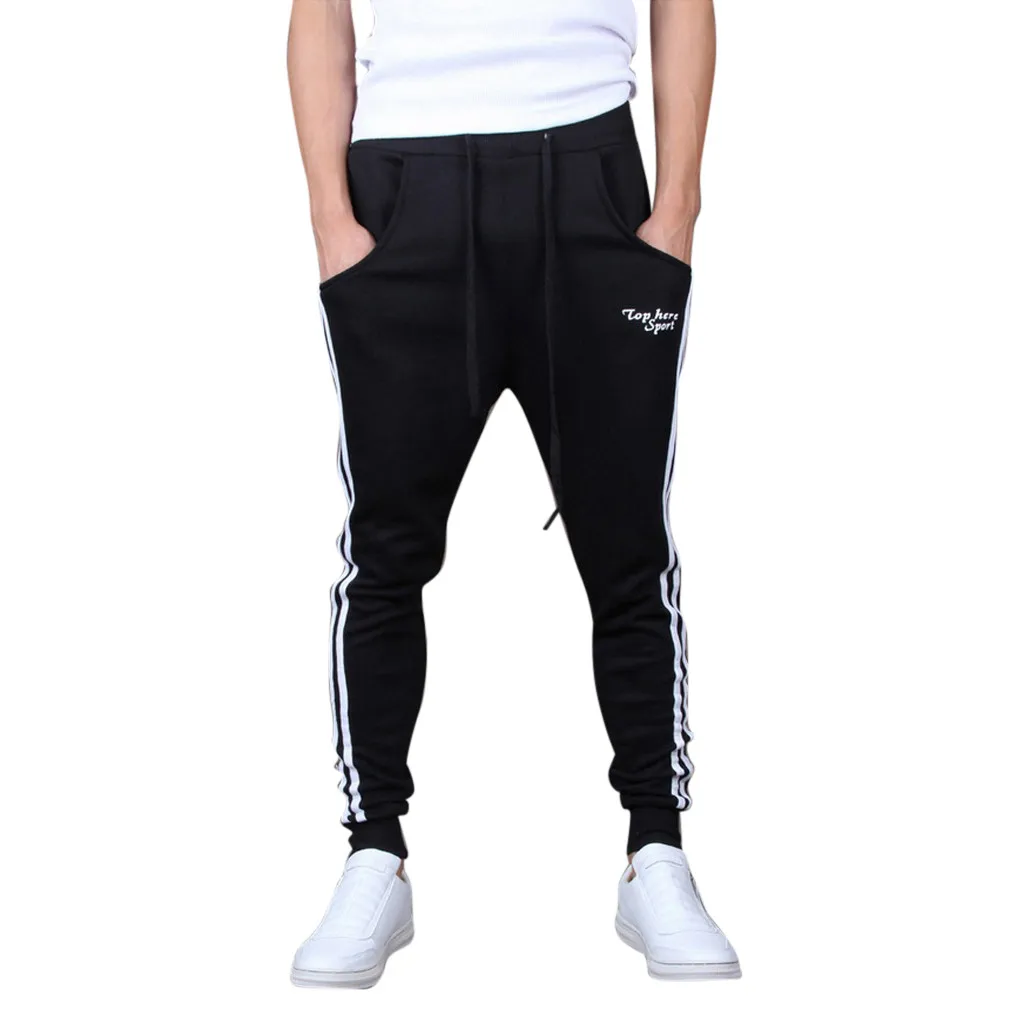 

Men Plus Size Trousers Jogger Pants For Men Casual Drawstring Striped Pocket Full-Length Trousers Loose Sweatpants 2019 Men