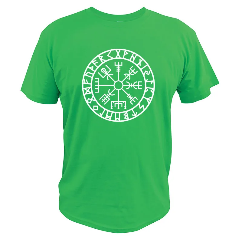 Футболка викинга исландский Vegvisir компас Рунический амулет футболка Повседневная вырез лодочкой Camisetas европейский размер хлопок топы - Цвет: Зеленый