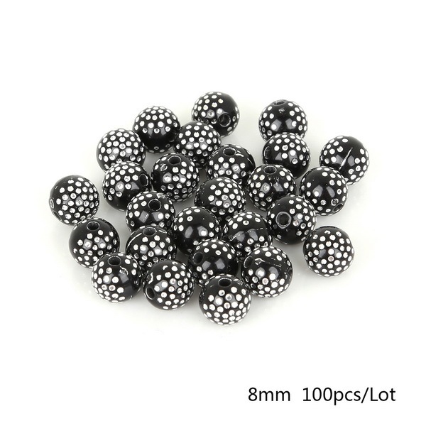 8mm Dots Print Shiny Crystal Acrylic Beads Round Loose Spacer Beads For Jewelry Making DIY Bracelet Necklace