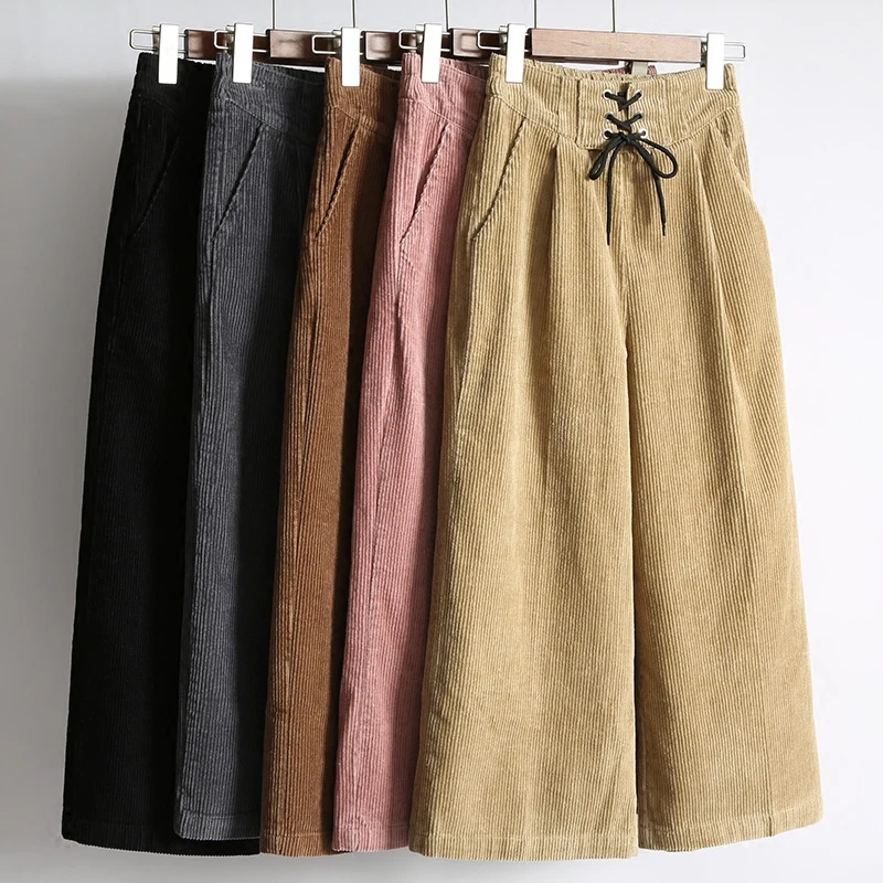

High Waisted Harem Pant Women Cotton Loose Casual Pink Corduroy Pants For Women Pleated High Waist Corduroy Trousers
