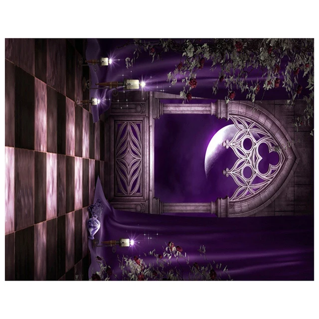 halloween mysterious scene gothic domed architecture arch door photography backdrop wall mural purple rattan flowers