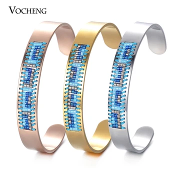 

Seed Beads Bangle Stainless Steel Bangle Bohemia Bracelet for Women Handmade Jewelry 3 Colors M-019