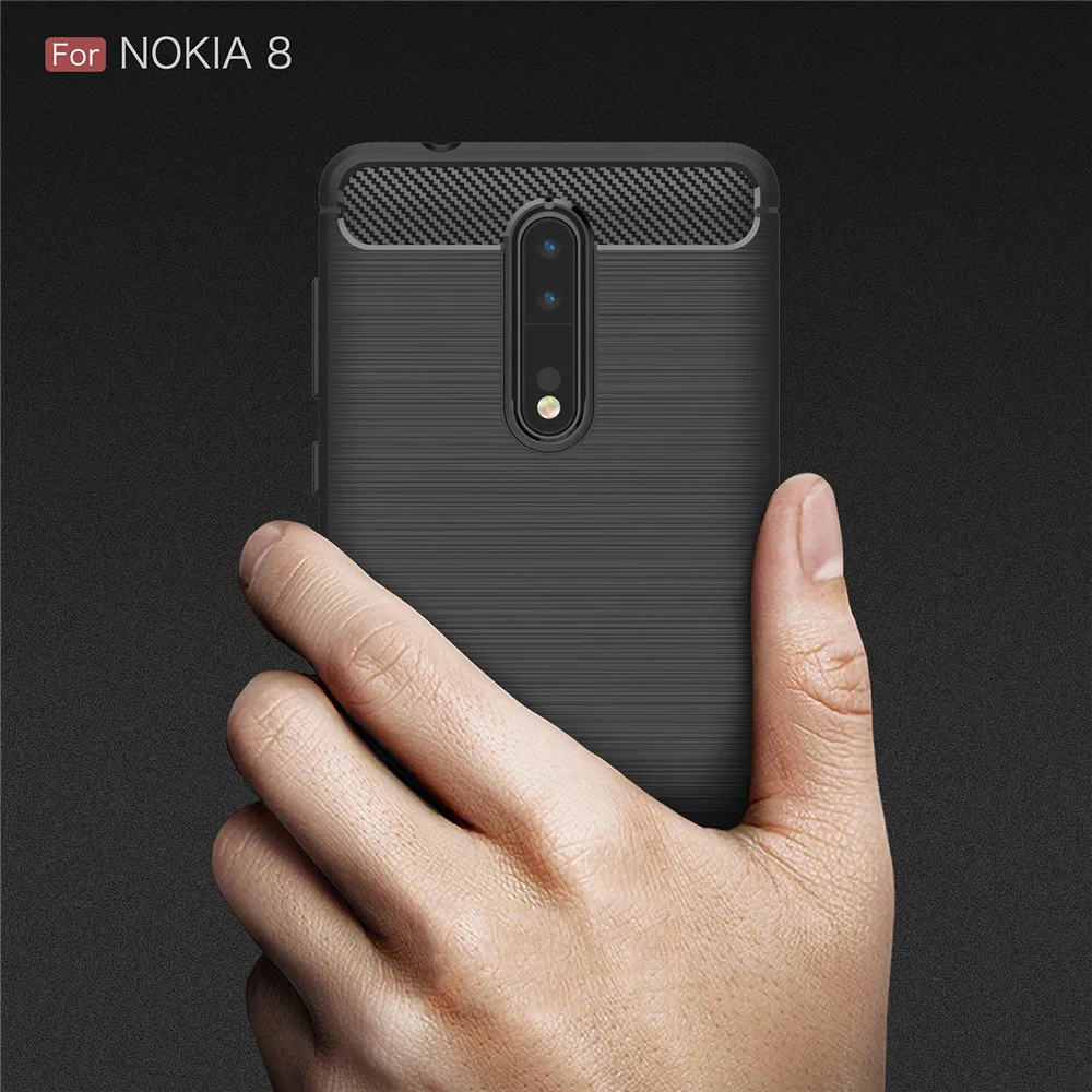 Роскошный чехол из углеродного волокна для Nokia 8 Мягкий ТПУ силиконовый матовый