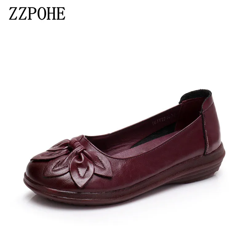 

ZZPOHE Women Shoes Spring autumn Genuine Leather Flat Shoes Woman Fashion soft bottom Single shallow Shoes Casual mother shoes