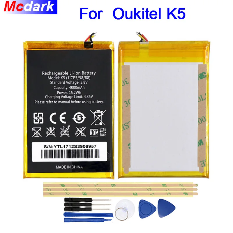 

Mcdark 4000mAh Battery For Oukitel K5 Batterie Bateria Accumulator AKKU ACCU PIL Mobile Phone+Tools