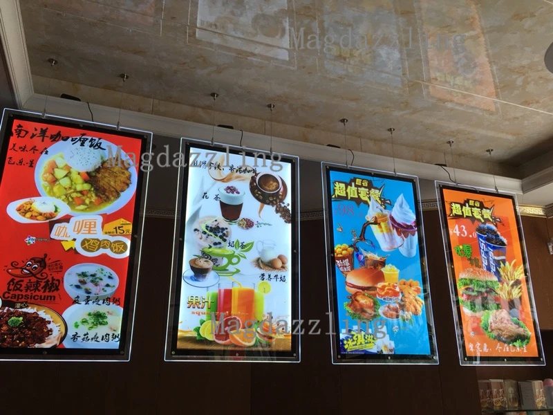 Single Sided Cable Wire Ceiling Hanging Acrylic Frame LED Menu Panels ...