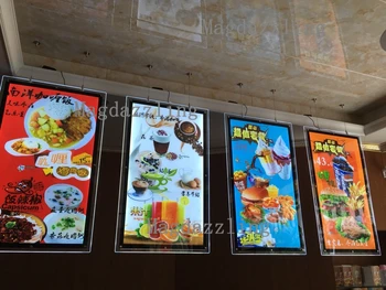 

Single Sided Cable Wire Ceiling Hanging Acrylic Frame LED Menu Panels 500MMX700MM LED Acrylic Menu Boards for Restaurant