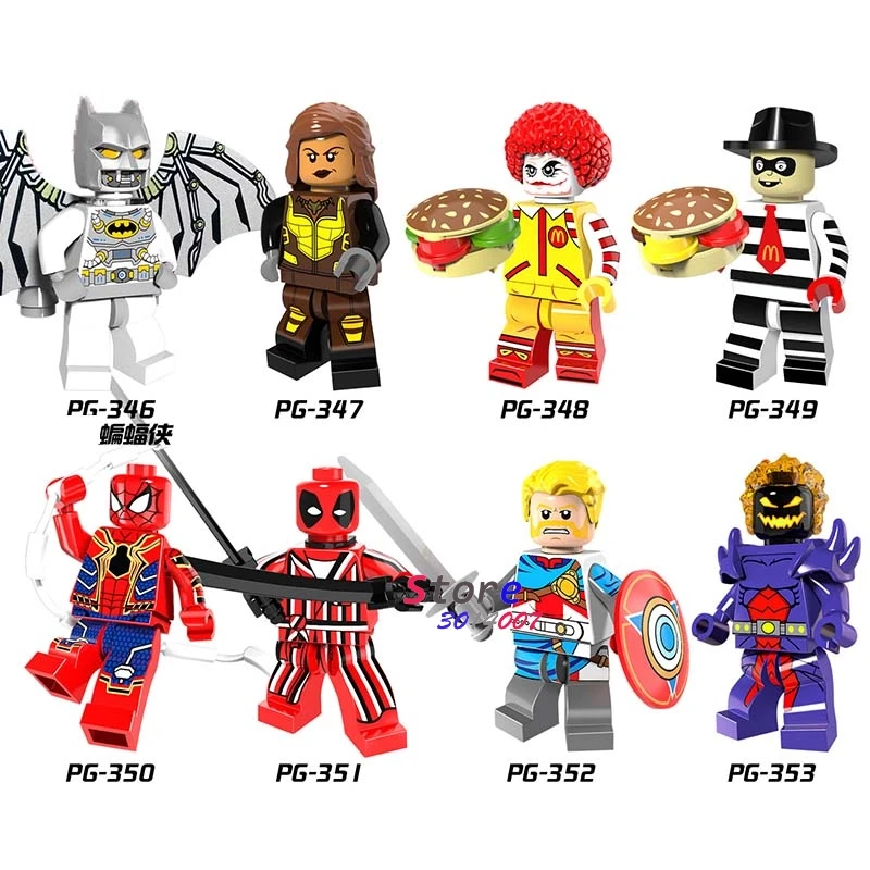 

Single Space Batman Vixen Iron Spider-Man Ronald McDonald with Joker Face building blocks models bricks toys for children kits