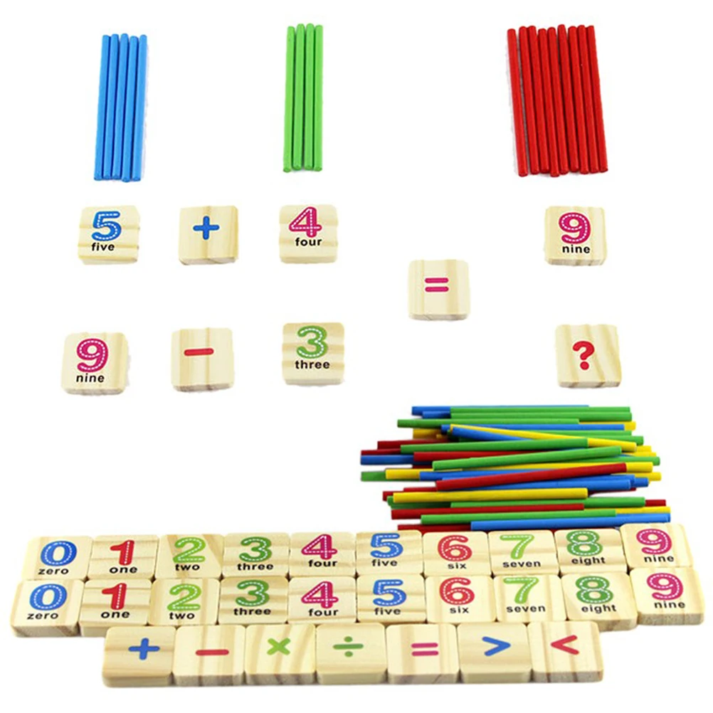 100PC Wonderful Wooden Numbers Mathematics Early Learning Counting Kids Toy Gift 