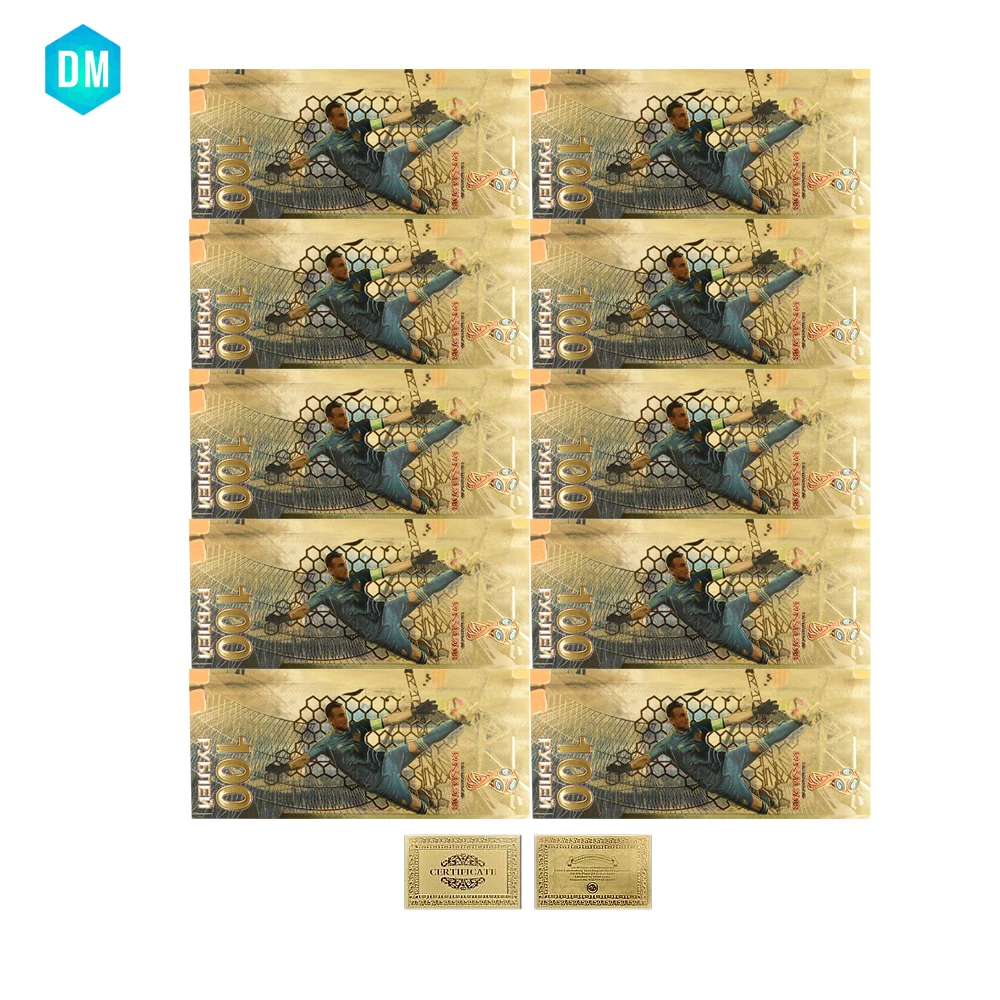 

10pcs 2018 Year Russian World Cup Gold Banknote 100 Ruble Colorful 24k Gold Plated Bill Note Worth Collections